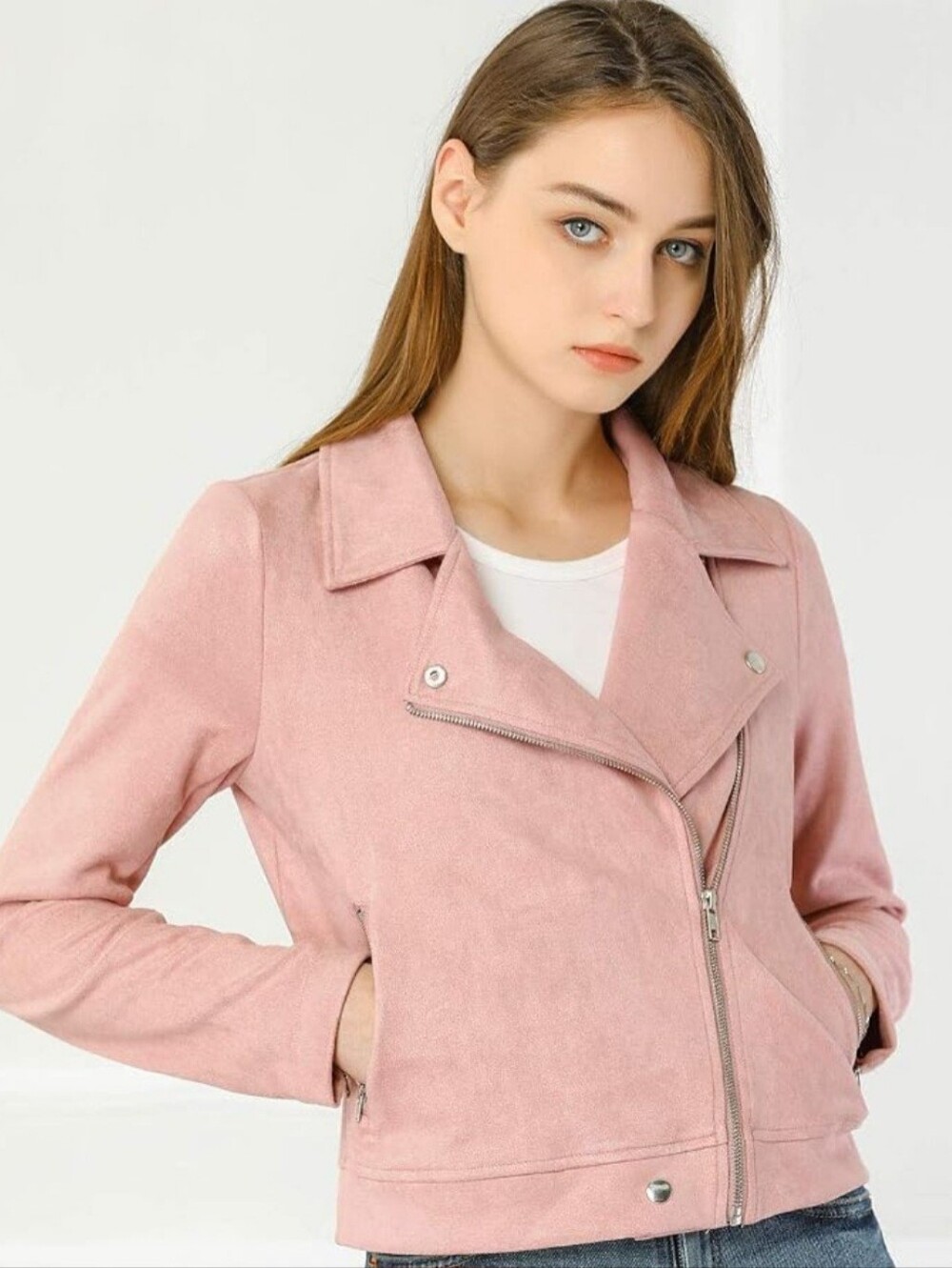 Allegra K Dusty Pink Moto Jacket